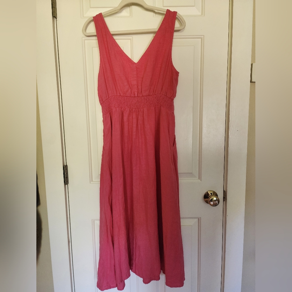 Joie 100%  beach romantic linen pink maxi dress size 10 lagenlook